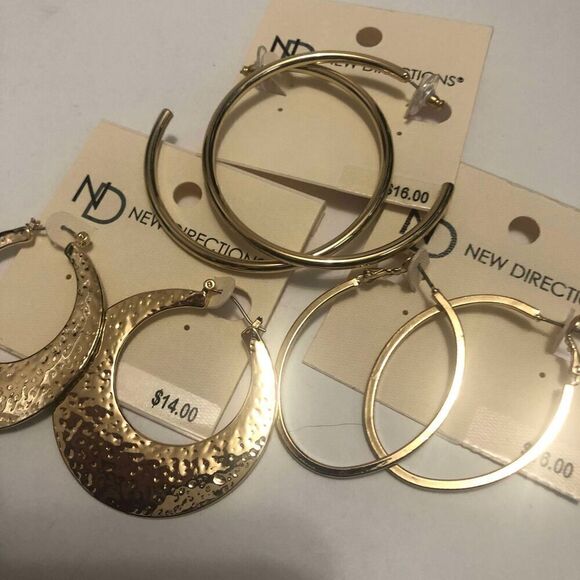 758 lot of 3 Earrings new direction large goldtone Hoops new - Picture 1 of 2